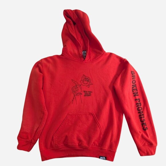 Broken Promises Red Hoodie - Size S – "I Wish Things Could Be Different" Graphic - Picture 1 of 4